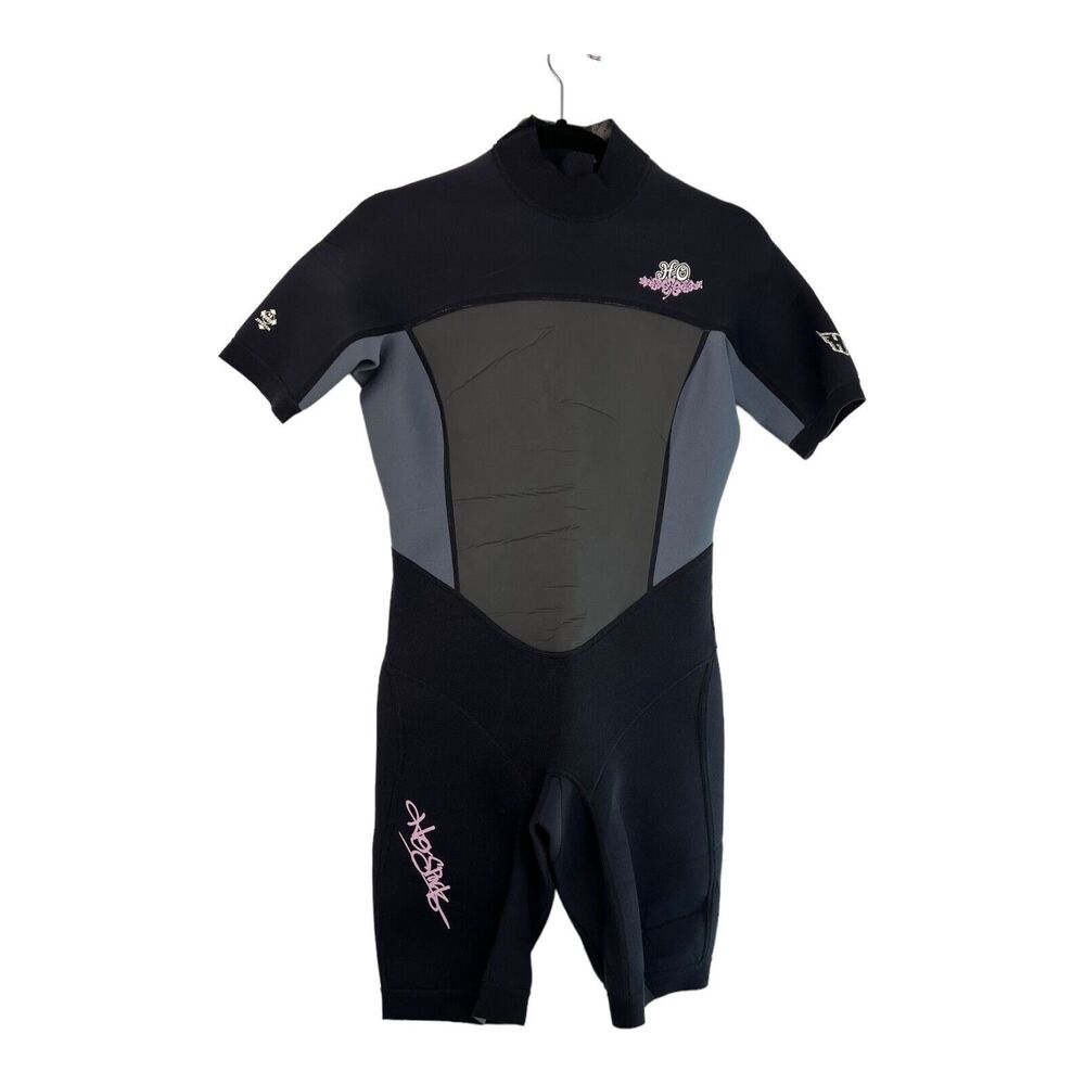 HO Sports Wetsuit Womens Size M Four Way Stretch Short Sleeves Black Grey